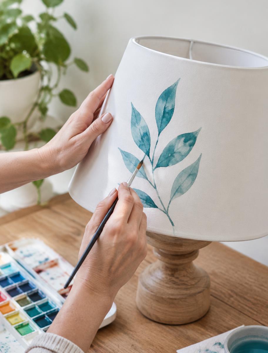 Mãos pintando folha em aquarela numa cúpula